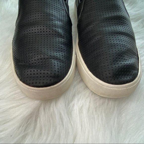 Vince Blair Black Leather Perforated Slide On Shoes - Picture 4 of 11